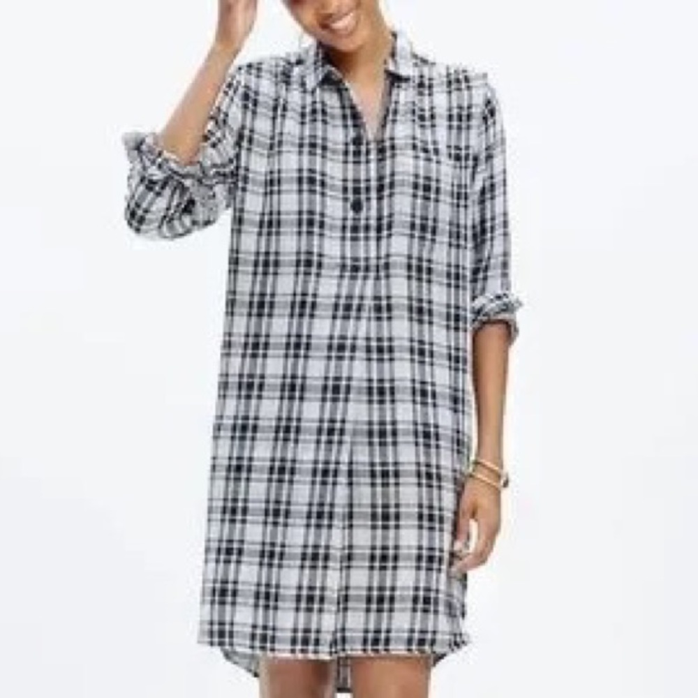 Madewell latitude white and black plaid shirtdress Size L